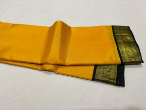 Yellow with Bottle Green Korvai Handwoven Pure Jari Kanjivaram Silk Saree Beauty