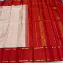 Sarasangi- Stunning Offwhite with Burnt Orange Checked Handwoven Pure Jari Korvai Kanjivaram Silk with beautiful doublepet borders rich pallu and contrast woven blouse