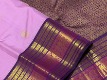 Vaibhogam- Gorgeous Soft Lotus Pink with Deep Magenta Handwoven Pure jari Korvai with elephant and annapakshi buttas Kanjivaram Silk with rich varisaipet borders beautiful pallu and contrast Deep Magenta woven blouse