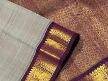 Sarasangi-Gorgeous Abirami with Deep Purple Handwoven Pure Jari Korvai Kanjivaram Silk with beautiful yazhi and annapakshi woven borders rich pallu and contrast woven blouse