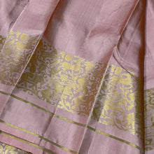 Sahana- Peach with Gold Handwoven Pure Kanjivaram Silk in beautiful VanasingaramBorders rich Vanasingaram woven pallu and self colored blouse
