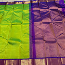 Gorgeous Sneha Green with Violetish Blue Handwoven Pure Jari Korvai Kanjivaram Silk Saree with beautiful borders rich pallu and contrast woven blouse