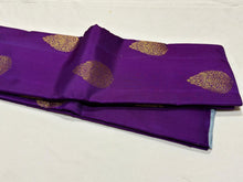 Purple with Greyish Blue Borderless muthukattam with buttas Handwoven Pure Jari Kanjivaram Silk Saree Beauty