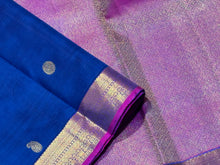 Beautiful Prussian Blue with Purple Buttas Handwoven Pure Kanjivaram Silk Saree with rich borders pallu and contrast woven blouse beauty