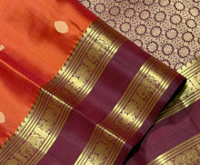 Sahana- Stunning Rust with Deep Brown Buttas Handwoven Pure Kanjivaram Silk with beautiful doublepet borders rich pallu and contrast woven blouse