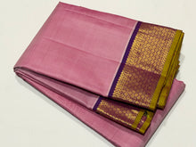 Nayaki- Beautiful Lotus Pink with Deep Purple Handwoven Pure Kanjivaram Silk with gorgeous honeycomb design woven borders with green jamudu with rich pallu and contrast woven blouse