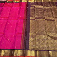 Vaibhogam -Super Gorgeous Tomato Reddish Pink with Coffee Brown Handwoven Pure Korvai Kanjivaram Silk with beautiful buttas woven body rich borders with rust jamudu with gorgeous pallu and contrast woven blouse