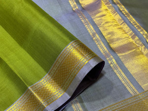 Parrot Green with Lavendar Handwoven Pure Light Weight Kanjivaram Silk Saree Beauty