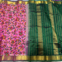 Lotus Pink with Emerald Green Handwoven Handblock Pichwai Printed Self Contrast Silkcotton Beauty