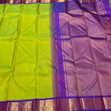 Sneha Green with Violetish Purple Korvai Handwoven Pure Jari Kanjivaram with intricate borders rich pallu and contrast woven blouse beauty