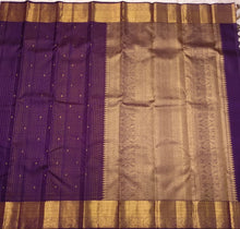Vaibhogam- Deep Purple with Gold Handwoven Pure 2 gram Jari Kanjivaram Silk with Buttas Jarioosi Checked beautiful body with rich borders pallu and self colored blouse