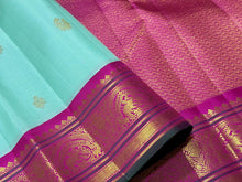 Turquoise Green with Fuchsia Pink Korvai with Buttas Handwoven Pure Jari Kanjivaram Silk Saree Beauty