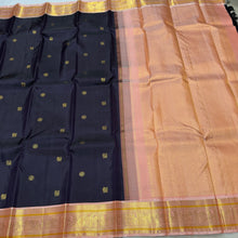 Vaibhogam- Gorgeous Deep Beetlenut Kanchana Brown with Peach Pure2g Jari Korvai Kanjivaram Silk with buttas woven beautiful body rich borders pallu and contrast woven blouse