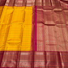 Vaibhogam-Mindblowing Mustard Yellow with Red Handwoven Pure Zero Zari Zariless Korvai Kanjivaram Silk with Neli Veldhari Woven Rich Body Gorgeous Varisaipet Borders Rich Silk Threads Woven Pallu and Contrast woven blouse