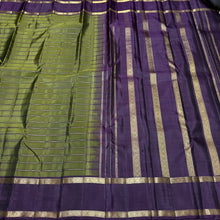 Sarasangi- Beautiful Olive Green with Deep Beetlenut Purple Handwoven Pure 2g Jari Kanjivaram Silk with Neli Veldhari in Jari woven beautiful body with doublepet borders rich woven pallu and contrast woven blouse beauty
