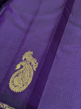 Light  Blue with Purple Borderless Handwoven Pure Kanjivaram Silk Saree with muthukattam and buttas beauty