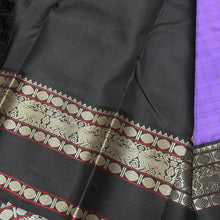 Saraswati- Gorgeous Lavendar with Black Handwoven Pure Korvai Premium Zariless Kanjivaram Silk with beautiful checked body with rich yazhis and rudrakshas woven borders gorgeous pallu and contrast woven blouse