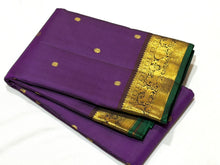 Nayaki- Gorgeous Deep Purple with Brown Buttas Handwoven Pure Jari Kanjivaram Silk with beautiful deers woven borders rich pallu and contrast woven blouse