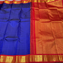 MS Blue with Red Handwoven Korvai Kanjivaram Silk Saree with rich pallu borders beauty