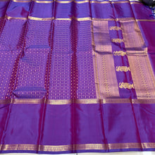 Sahana- Stunning Vadamalli Purple with Gold Handwoven Pure Jari Kanjivaram Silk with Lakshadeepam buttas woven body with rich pallu broad borders and self colored blouse