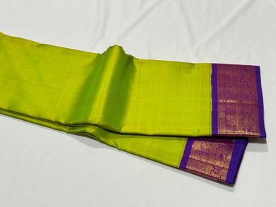 Sneha Green with Violetish Purple Korvai Handwoven Pure Jari Kanjivaram with intricate borders rich pallu and contrast woven blouse beauty