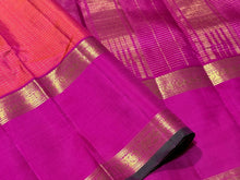 Dual tone Orange with Pink Kottadi Jari Checks with Long Doublepet borders rich seer pallu and contrast blouse in a beautiful Handwoven Pure Jari  Kanjivaram Silk Saree