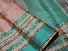 Peach with Cream Handwoven Pure Zariless Soft Kanjivaram Silk Saree with Striped body