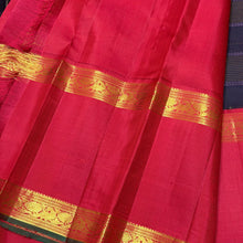 Vaibhogam- Stunning Kanchana Blackish Brown with Deep Red Handwoven Pure Vairaoosi and Neli Veldhari woven Korvai Kanjivaram Silk with broad rettapet borders rich pallu and contrast l woven blouse