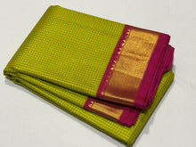 Sarasangi- Stunning  green and yellow with Tomato pink Handwoven Pure Jari Korvai Kanjivaram  Silk with beautiful kasakasa podikattam woven body with rich borders beautiful and intricate pallu and contrast woven blouse