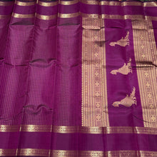 Deep Wine with Gold Handwoven Pure Jari Kanjivaram Silk Saree with Jari Checked body and Kalakshetra Kili Pallu Beauty