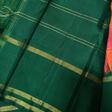 Sarasangi- Palum Pazhamum Checks Handwoven Pure Jari Korvai Kanjivaram Silk with jari kattam woven body beautiful bottle green borders pallu and contrast jari striped blouse