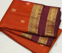 Sahana- Stunning Rust with Deep Brown Buttas Handwoven Pure Kanjivaram Silk with beautiful doublepet borders rich pallu and contrast woven blouse
