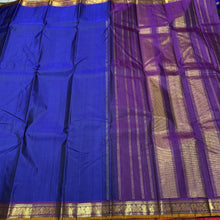 MS Blue with Purple Handwoven Pure Kanjivaram Silk Saree with small borders beauty