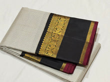 Black and White Podikattam with Korvai Handwoven Pure Jari Kanjivaram Silk Saree with rich borders Pillayar rekku pallu and contrast blouse beauty