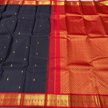 Vaibhogam- Mesmerizing Black with Red Buttas Handwoven Pure Jari Korvai Kanjivaram Silk with beautiful borders rich pallu and contrast woven blouse beauty