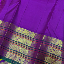 Vaibhogam-Gorgeous Lemon Yellow with Vadamalli Purple Handwoven Pure Jari Korvai with Mayil Chakram Buttas woven beautiful body rich varisaipet borders stunningly beautiful rich and finely woven pallu with contrast woven blouse