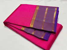 Rani Pink Purple Handwoven Pure Striped Light Weight Kanjivaram Silk Saree Beauty Striped borders