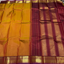 Gorgeous Mustard with Dark Brown Handwoven Pure Jari Kanjivaram Silk Saree with beautiful borders rich pallu and contrast woven blouse beauty
