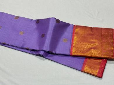 Lavendar with Coral Pink Handwoven Pure Jari Korvai with Buttas rich Long and Short borders with rich pallu and contrast woven blouse beauty