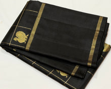 Sahana- Stunning Black with Gold Handwoven Pure Jari Kanjivaram Silk with beautiful 1000 buttas style woven checked body with mayil chakram buttas with beautiful rettapet bodi borders rich pallu and self colored checked blouse