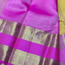 Soft Yellow with Candy Rose Pink Buttas with Long & Short Borders Handwoven Pure Jari Kanjivaram Silk Saree beauty