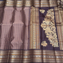 Light Brown with Dark Brown Checks with Sorgavasal Pallu Varisai Borders Handwoven Pure Zariless Kanchipuram Silk Saree Beauty