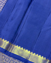 Sahana- Gorgeous Rust with Blue Jari Oosi Checks with Buttas Handwoven Pure Jari Kanjivaram Silk with small beautiful borders rich pallu and contrast woven blouse