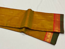 Golden Sampanga with Orange Mallimoggu Buttas Handwoven Pure Jari Kanjivaram Silk Saree Beauty
