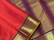 Stunning Bright Orange with Brown Handwoven Pure Jari Kanjivaram Silk Saree with rich bawanchi borders with mustard selvedges contrast pallu and blouse