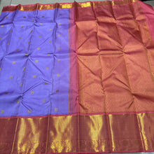 Lavendar with Coral Pink Handwoven Pure Jari Korvai with Buttas rich Long and Short borders with rich pallu and contrast woven blouse beauty