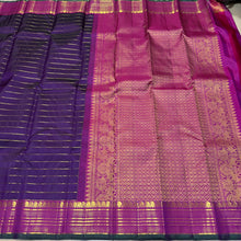 Sahana- Gorgeous Deep Purple with Deep Magenta Pink Handwoven Pure Jari Kanjivaram Silk with beautiful Jari Veldhari body with rich borders pallu and contrast woven blouse