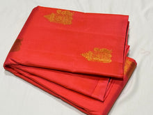 Bright Peach with Peacock Blue Green Muthukattam with Peacock Chariot Motifs Borderless Handwoven Pure Jari Kanjivaram Silk Saree Beauty