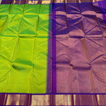 Gorgeous Sneha Green with Violetish Blue Handwoven Pure Jari Korvai Kanjivaram Silk Saree with beautiful borders rich pallu and contrast woven blouse