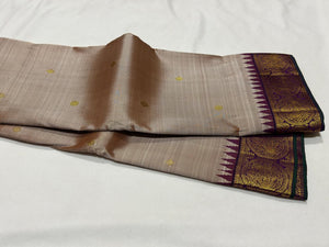 Abirami with Deep Purple Korvai with Buttas and small temples handwoven pure Jari Kanjivaram Silk Saree Beauty